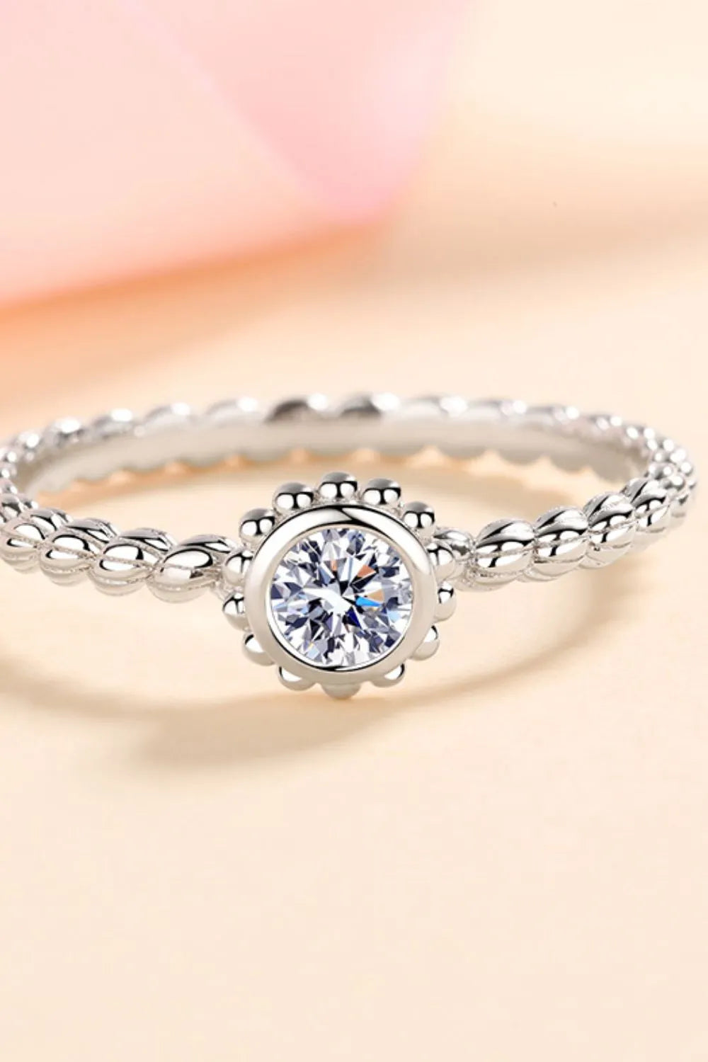 Moissanite Rhodium-Plated Sterling Silver Ring