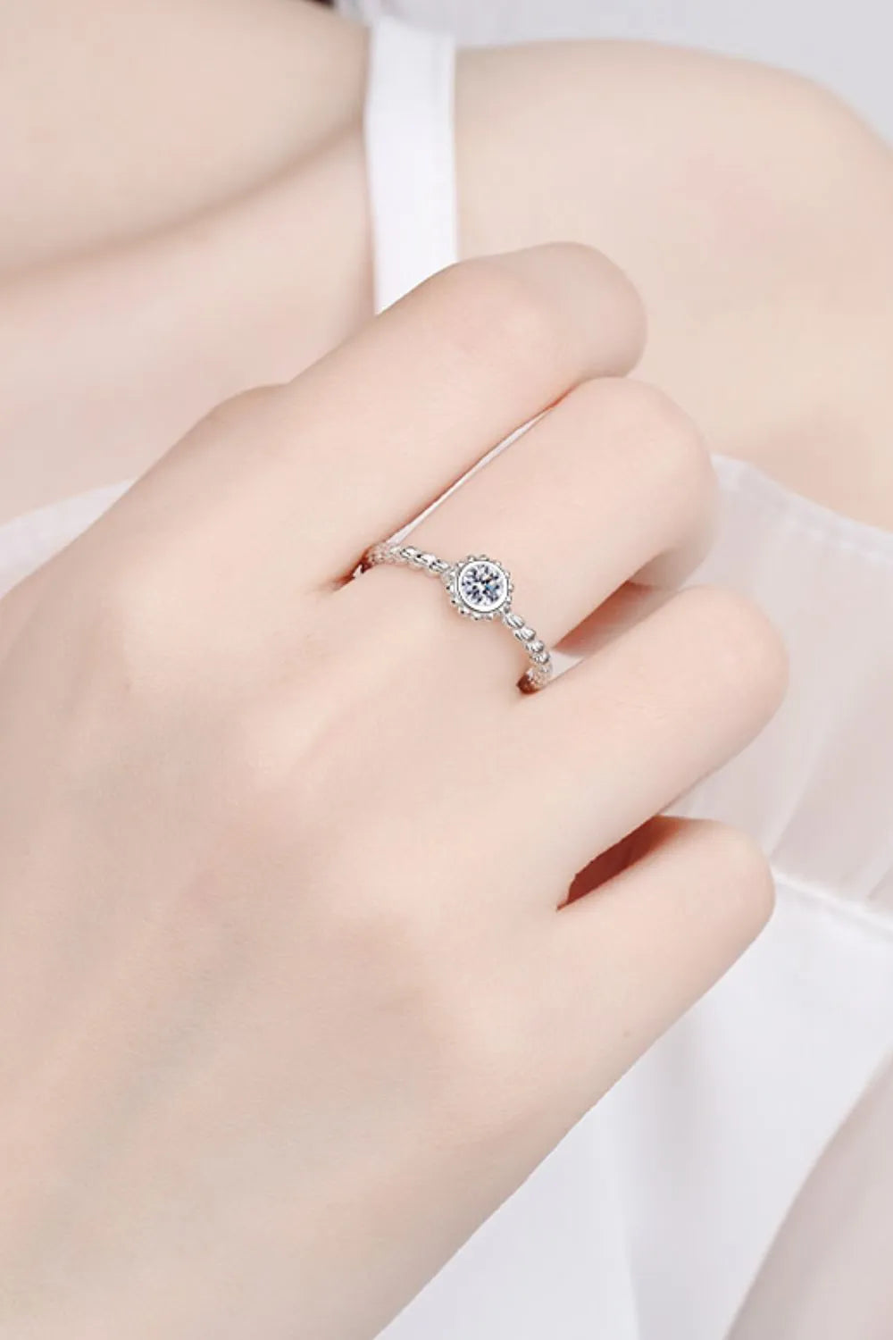 Moissanite Rhodium-Plated Sterling Silver Ring