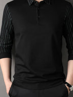 Men's Plus Size Striped Long Sleeve Polo – Cotton Blend Big & Tall