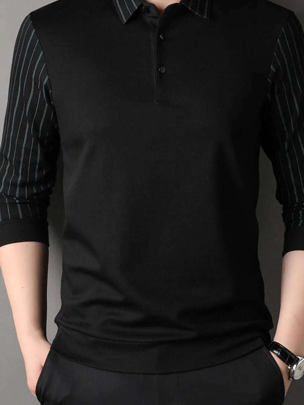 Men's Plus Size Striped Long Sleeve Polo – Cotton Blend Big & Tall