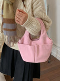 Corduroy Solid Color Handbag – Chic Medium Shoulder Bag
