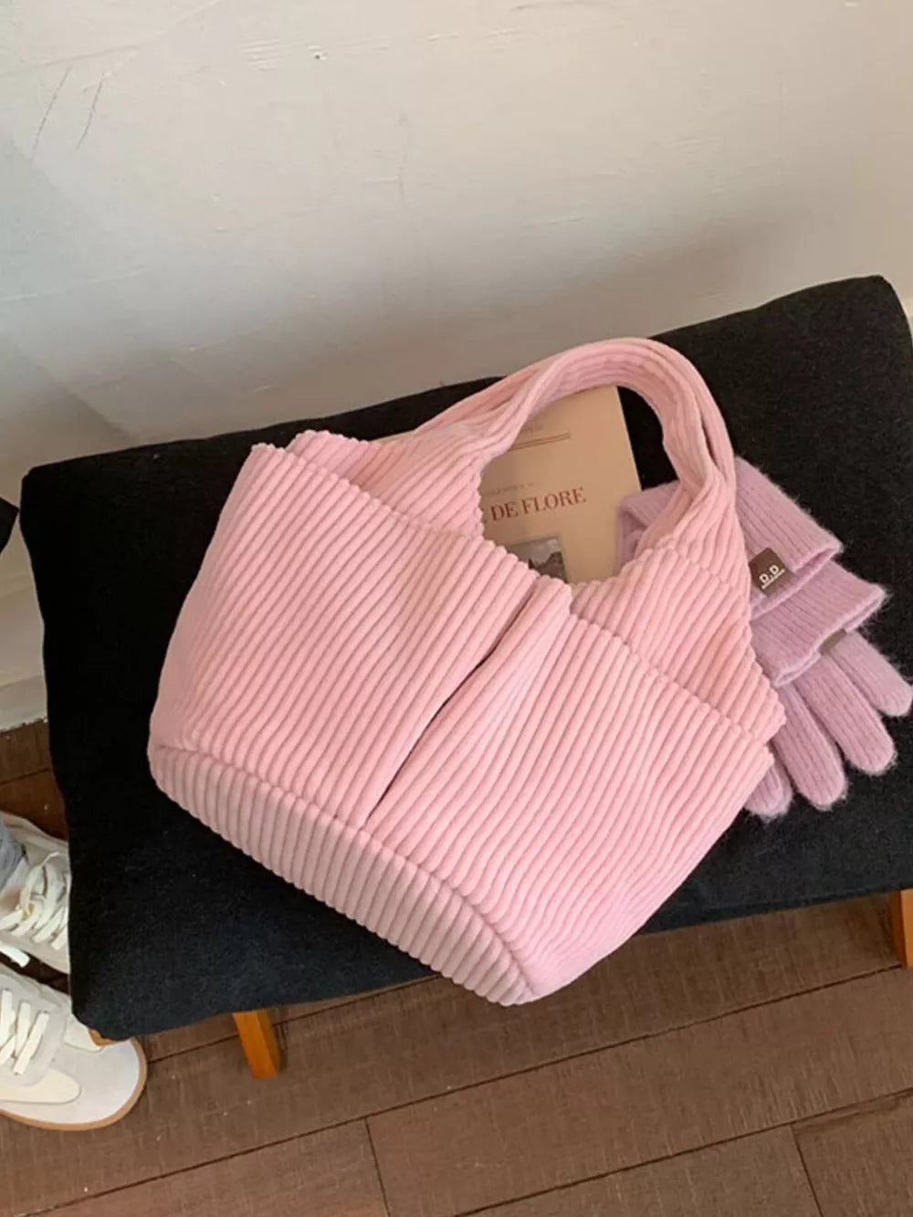 Corduroy Solid Color Handbag – Chic Medium Shoulder Bag