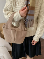 Corduroy Solid Color Handbag – Chic Medium Shoulder Bag