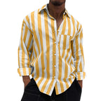Men's Striped Button-Down Long Sleeve Shirt – Stretch Polyester Casual Top