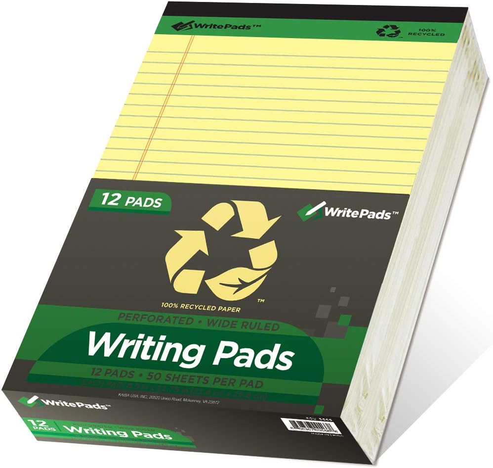 KAISA Legal Notepads 8.5×11" – 12-Pack, 600 Sheets, Wide Ruled, Recycled Paper