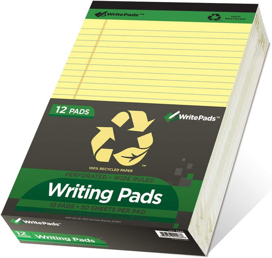 KAISA Legal Notepads 8.5×11" – 12-Pack, 600 Sheets, Wide Ruled, Recycled Paper
