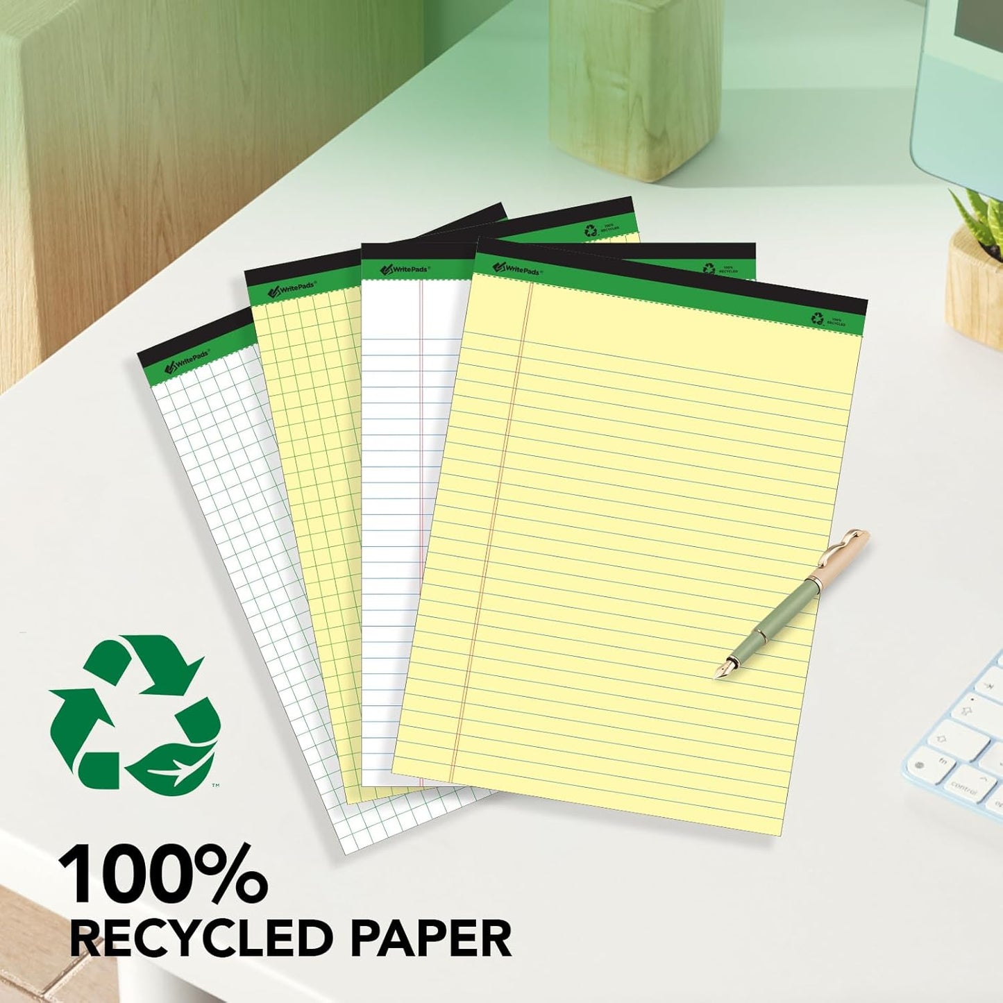 KAISA Legal Notepads 8.5×11" – 12-Pack, 600 Sheets, Wide Ruled, Recycled Paper