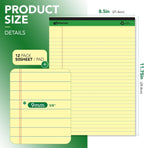 KAISA Legal Notepads 8.5×11" – 12-Pack, 600 Sheets, Wide Ruled, Recycled Paper