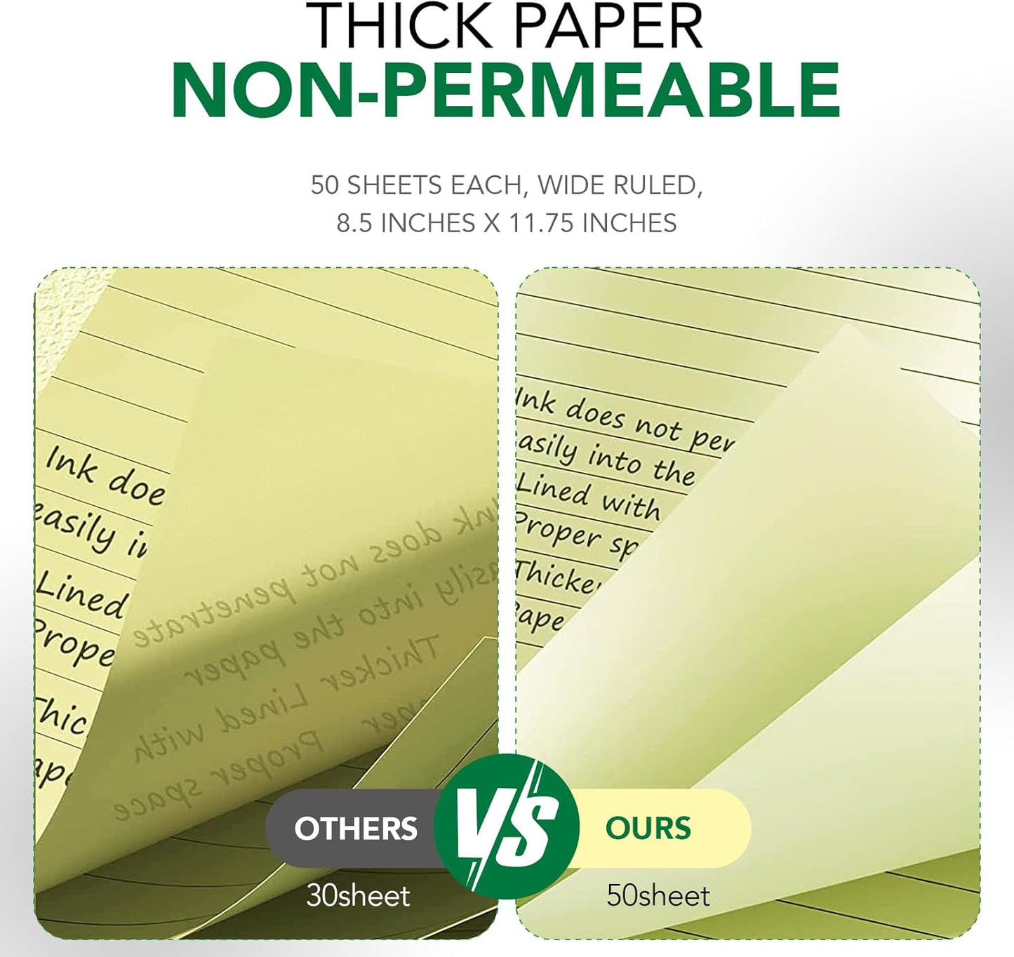 KAISA Legal Notepads 8.5×11" – 12-Pack, 600 Sheets, Wide Ruled, Recycled Paper