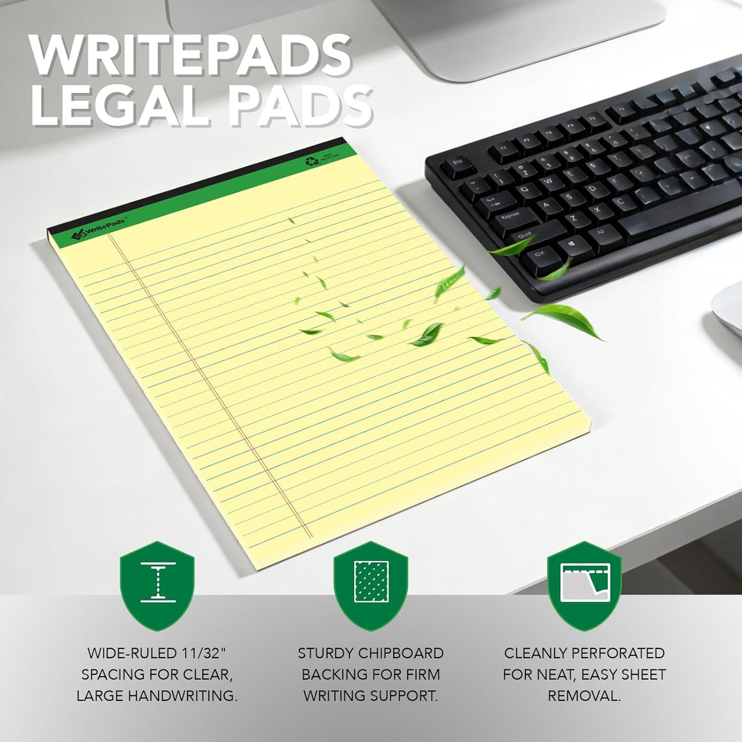 KAISA Legal Notepads 8.5×11" – 12-Pack, 600 Sheets, Wide Ruled, Recycled Paper