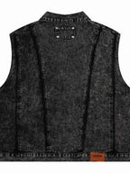 Men's Sleeveless Denim Jacket – Distressed Washed, Button-Up & 85% Cotton Blend