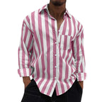 Men's Striped Button-Down Long Sleeve Shirt – Stretch Polyester Casual Top