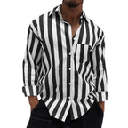 Men's Striped Button-Down Long Sleeve Shirt – Stretch Polyester Casual Top