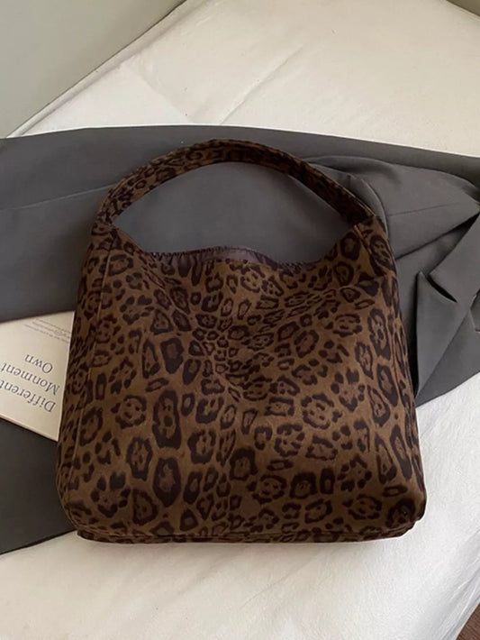 Leopard Print Suede Shoulder Bag – Large