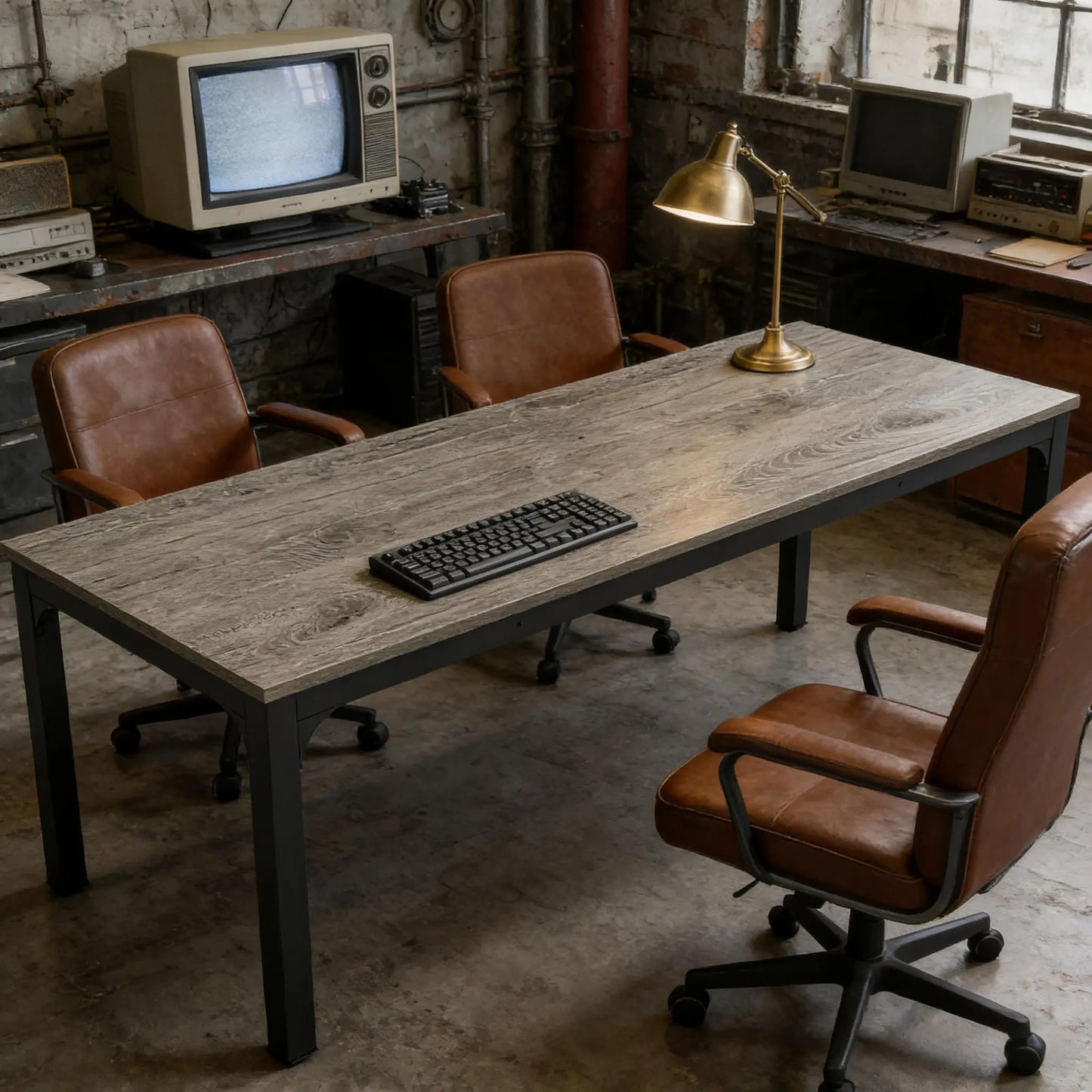 78.7" Large Executive Office Desk – Industrial Rectangle Computer Table with Heavy-Duty Iron Legs