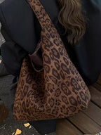 Leopard Print Suede Shoulder Bag – Large