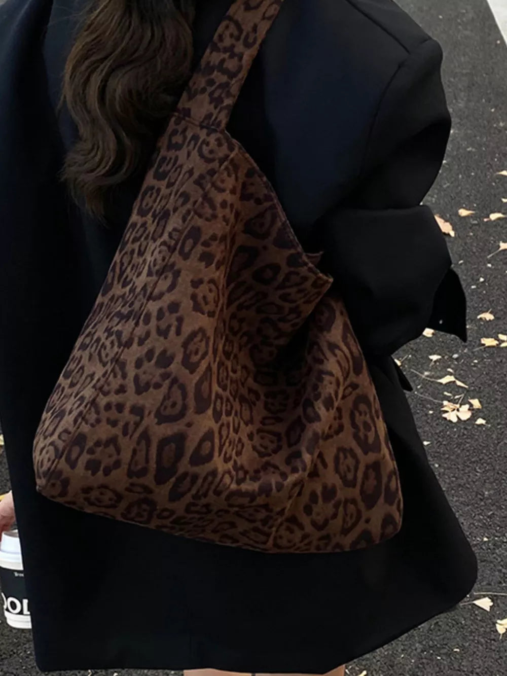 Leopard Print Suede Shoulder Bag – Large