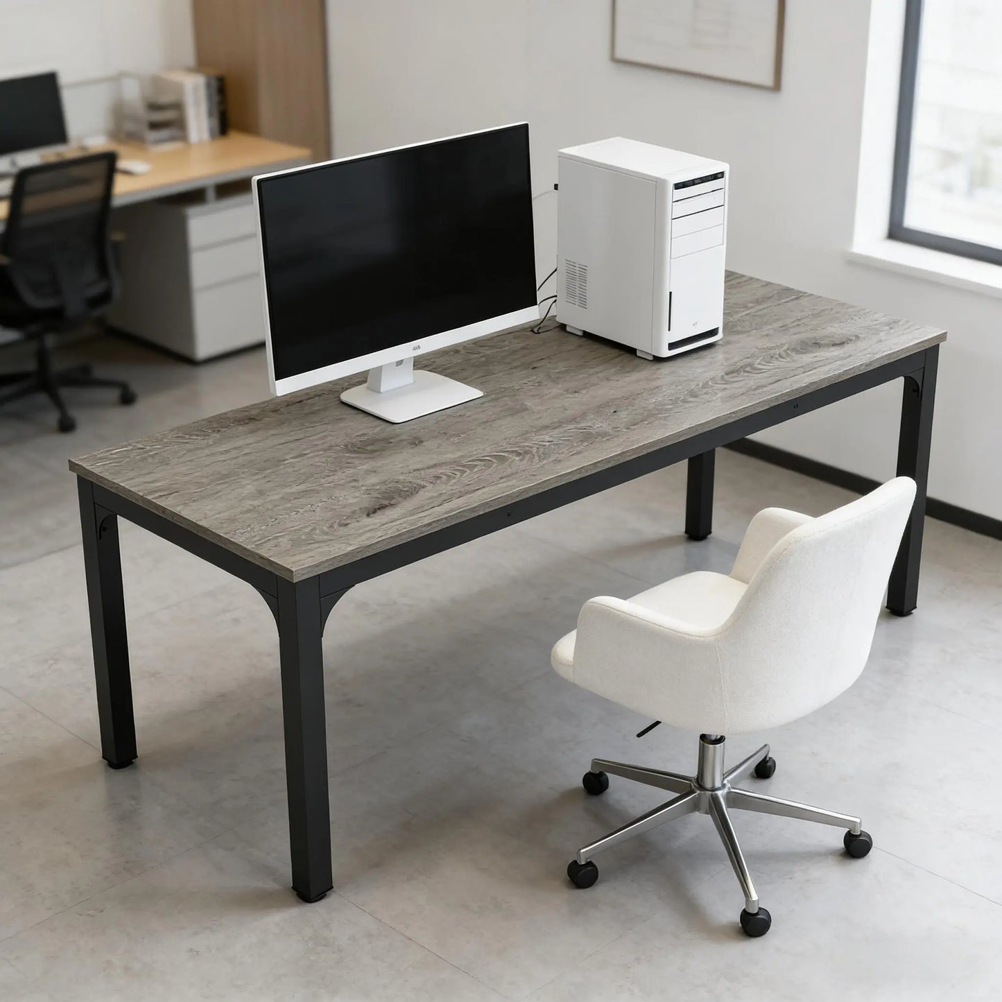 78.7" Large Executive Office Desk – Industrial Rectangle Computer Table with Heavy-Duty Iron Legs