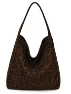 Leopard Print Suede Shoulder Bag – Large