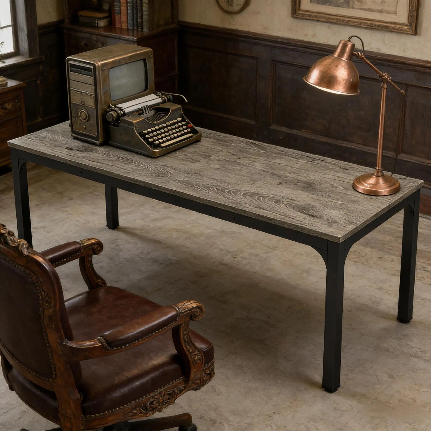 78.7" Large Executive Office Desk – Industrial Rectangle Computer Table with Heavy-Duty Iron Legs