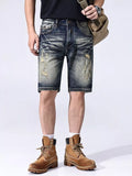 Men's Distressed Denim Shorts – 93.7% Cotton, Cat's Whisker & Washed Finish