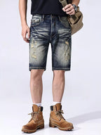 Men's Distressed Denim Shorts – 93.7% Cotton, Cat's Whisker & Washed Finish