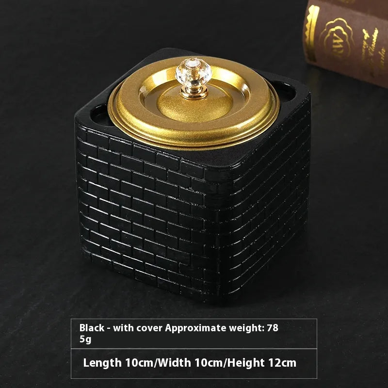 Elegant Cement Ashtray | High-End Concrete Ashtray for Home & Office Decor | Gold & Black