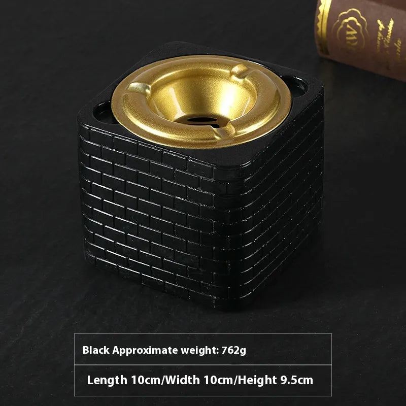 Elegant Cement Ashtray | High-End Concrete Ashtray for Home & Office Decor | Gold & Black