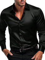Men's Button-Down Long Sleeve Shirt – Lightweight Stretch Polyester