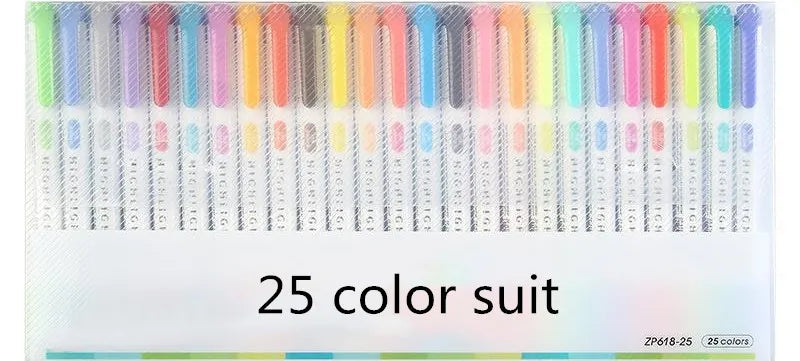 25-Color Double-Tip Highlighter Pen Set – Fluorescent & Pastel Art Markers
