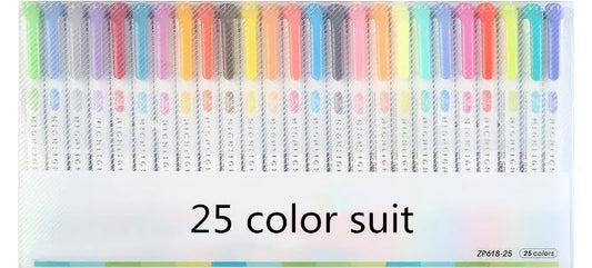 25-Color Double-Tip Highlighter Pen Set – Fluorescent & Pastel Art Markers