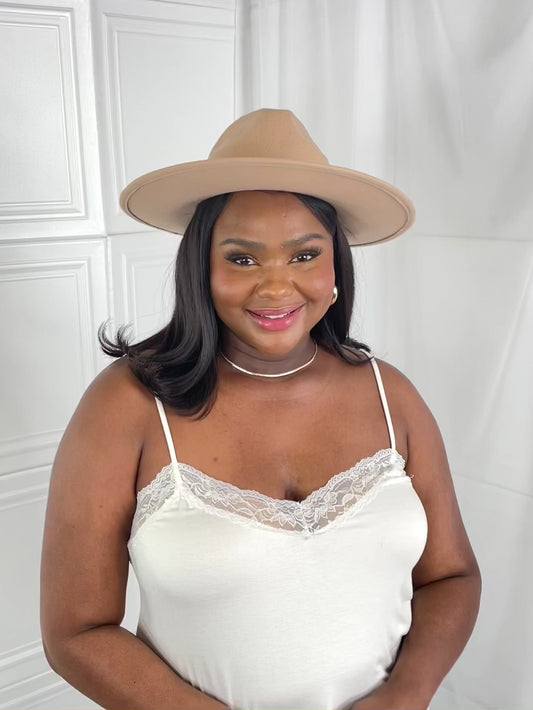 Women's Wool Fedora Hat – Faux Leather Knot Detail, Adjustable & Beige | Fame Accessories