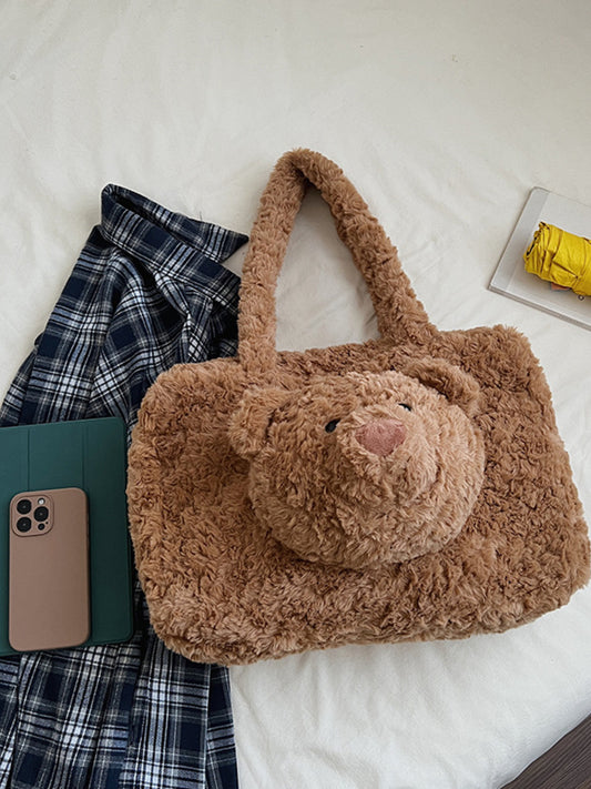 Teddy Bear Plush Handbag – Cute Fluffy Medium Bag