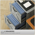 2-Drawer File Cabinet with Barn Door Design – Distressed Light Gray | Home Office Printer Stand