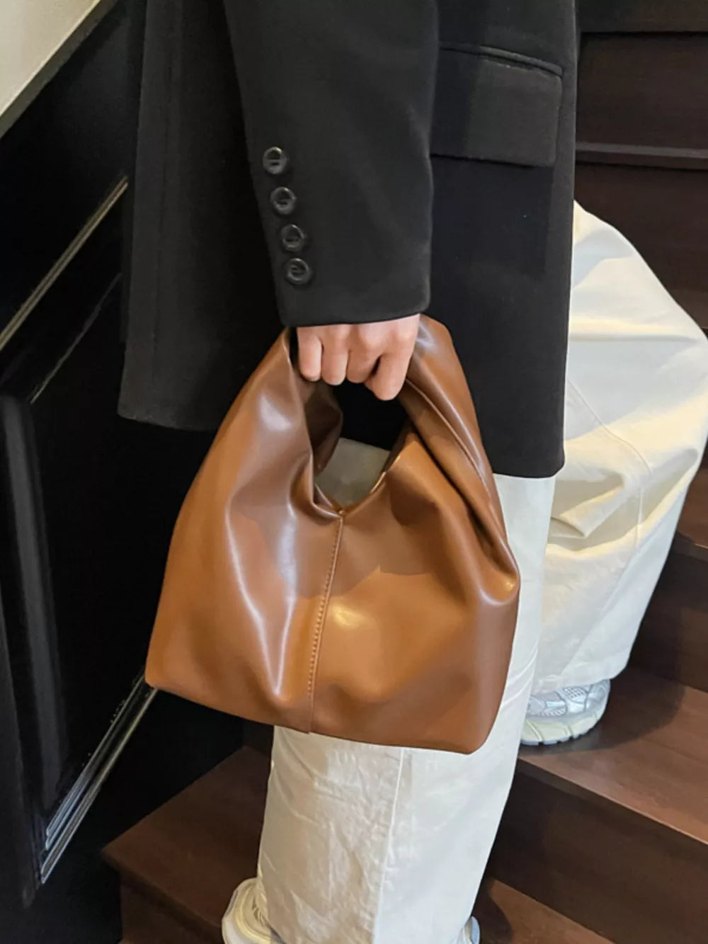 Knot Handle Leather Handbag – Chic PU Leather Shoulder Bag