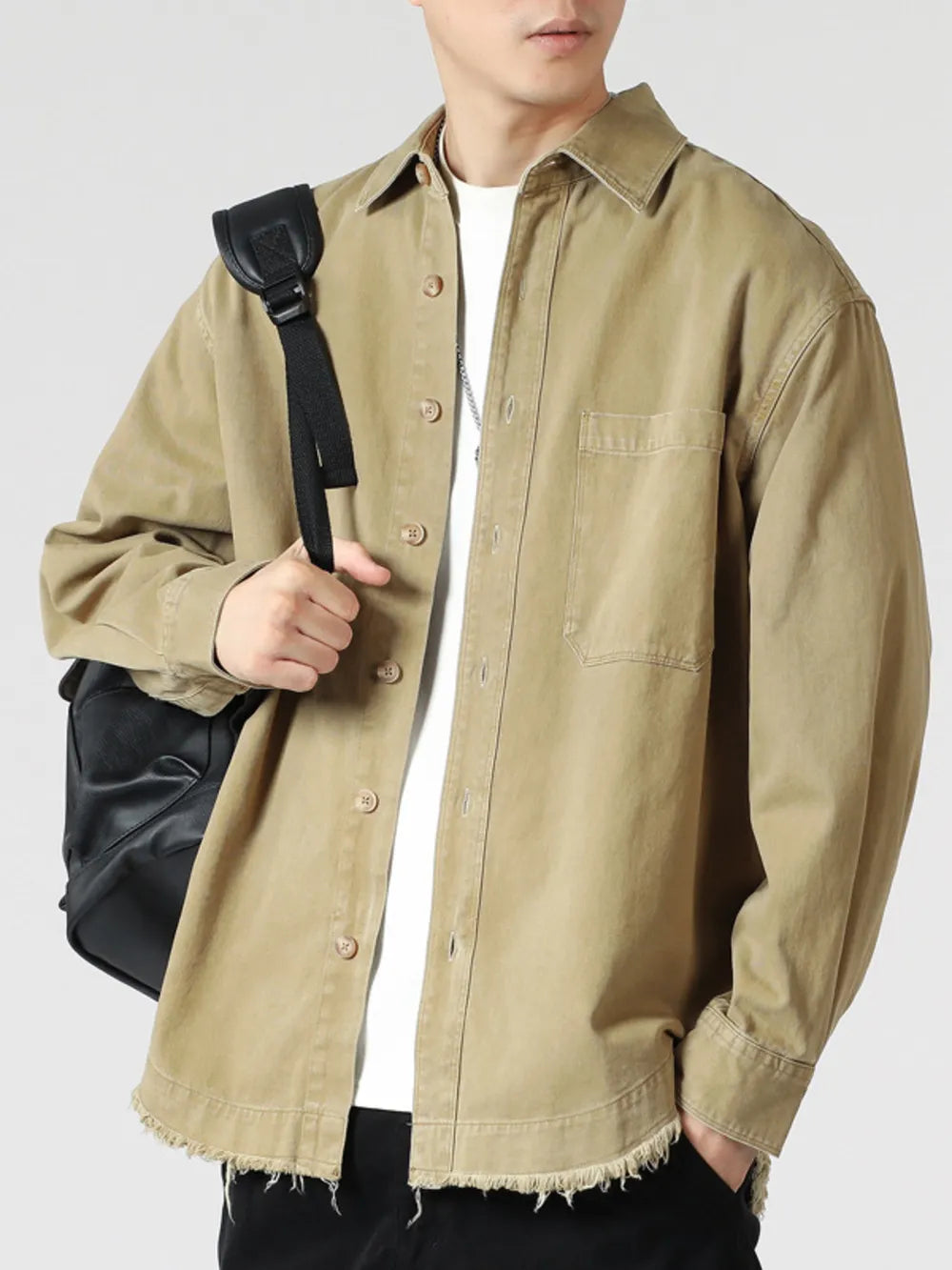 Men's Oversized Button-Up Long Sleeve Shirt – Soft Cotton Blend Casual Top