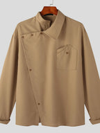 Men's Asymmetrical Long Sleeve Shirt – Stretch Polyester Fashion Top