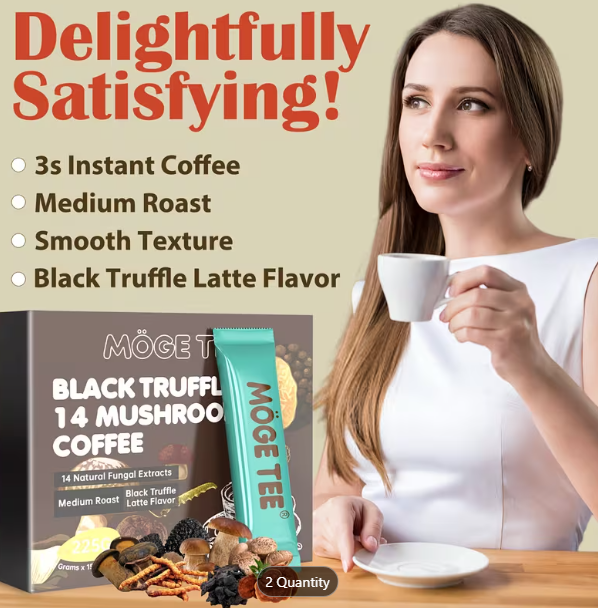MOGE TEE 14-in-1 Mushroom Coffee – Black Truffle Latte | Instant Cold Brew Arabica | 15 Sachets