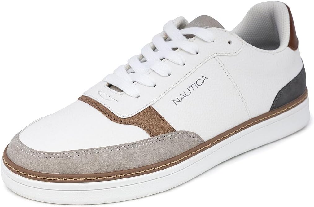 Nautica Men's Classic Low Top Sneakers – Faux Leather, Lace-Up & Rubber Outsole