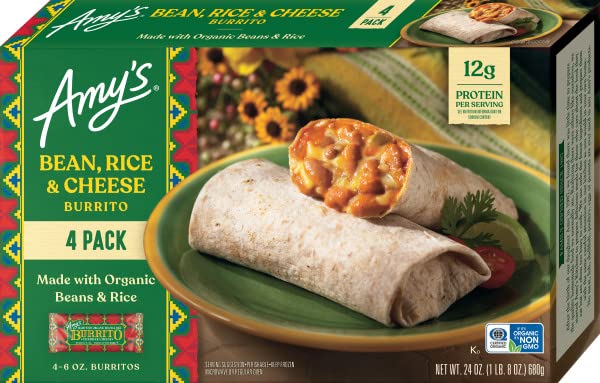 Amy's Organic Bean, Cheese & Rice Burrito, Frozen, 6 oz (Pack of 4)