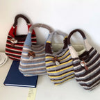 Knitted Striped Crossbody Handbag – Small Polyester Bag