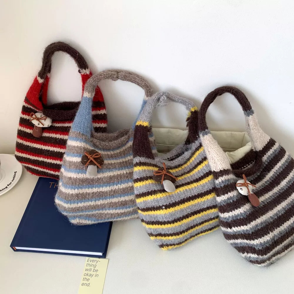 Knitted Striped Crossbody Handbag – Small Polyester Bag