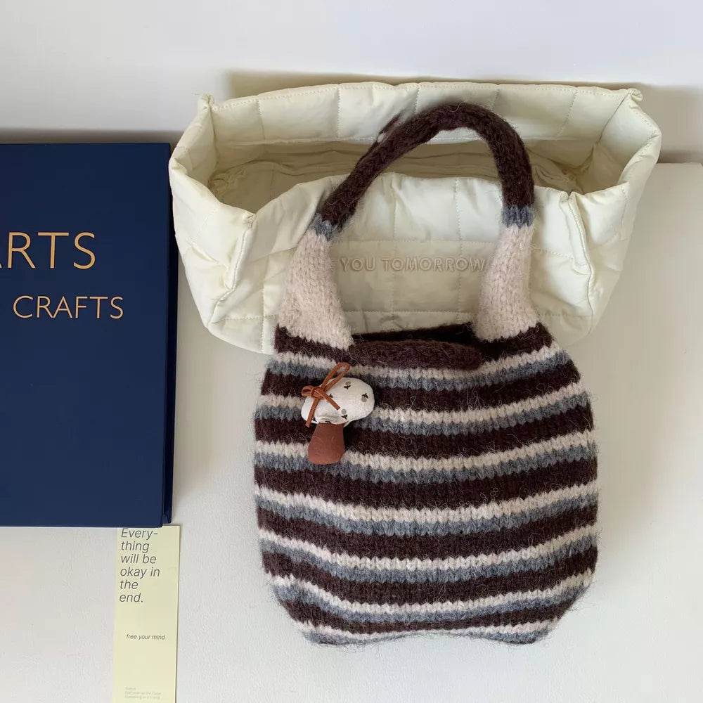 Knitted Striped Crossbody Handbag – Small Polyester Bag