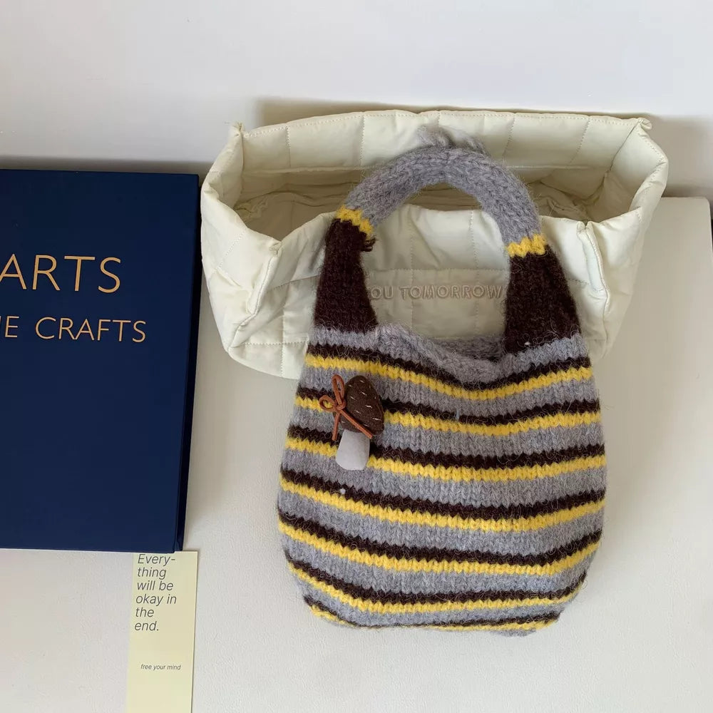 Knitted Striped Crossbody Handbag – Small Polyester Bag