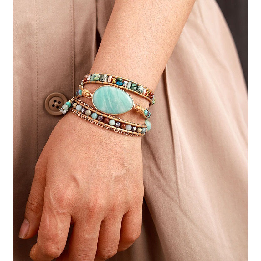 Handmade Natural Stone Beaded Bracelet – Adjustable Woven String Jewelry