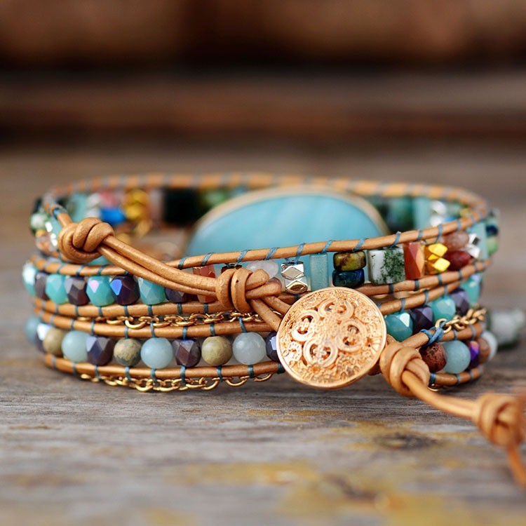 Handmade Natural Stone Beaded Bracelet – Adjustable Woven String Jewelry