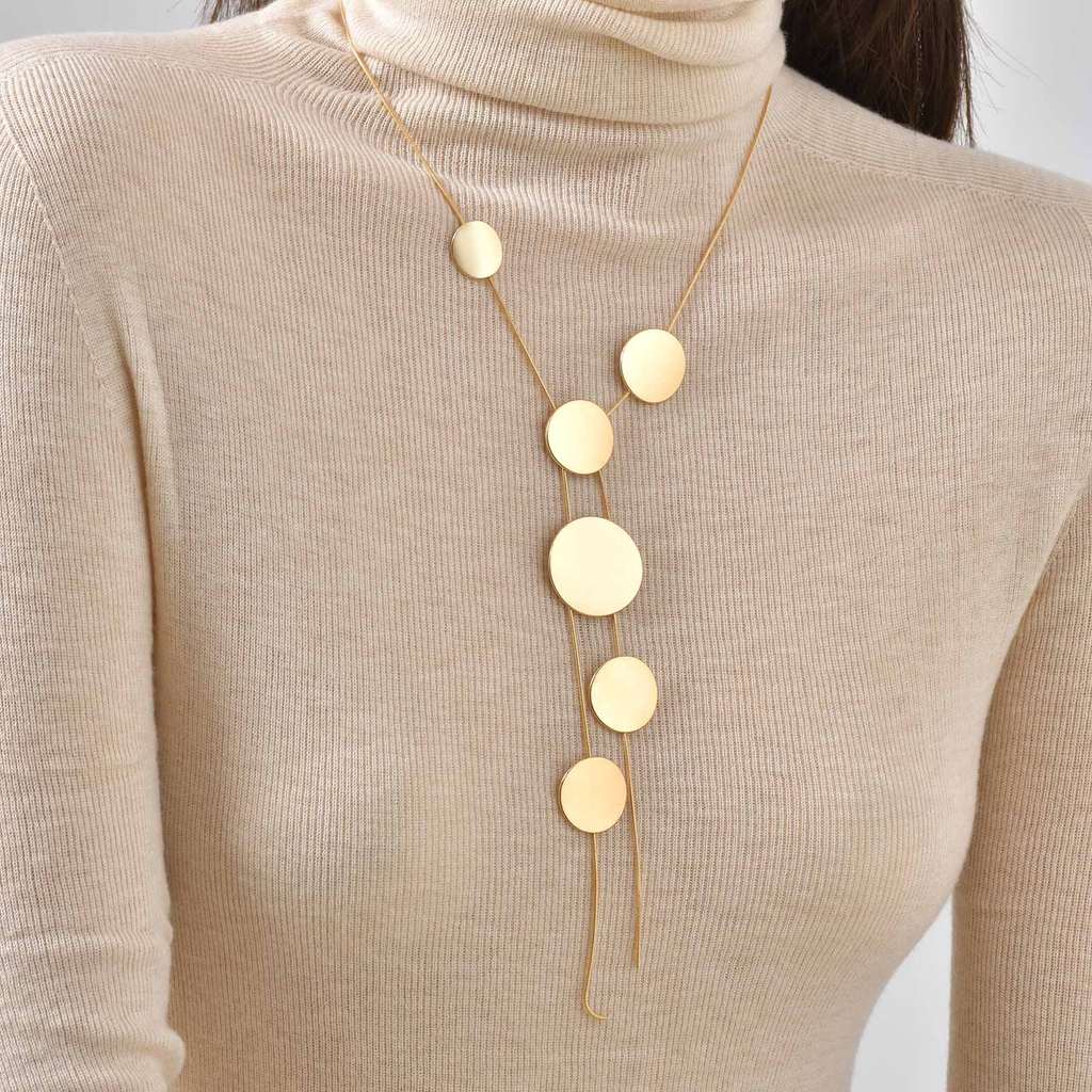 Layered Disc Necklace for Women | Adjustable Textured Metal Pendant