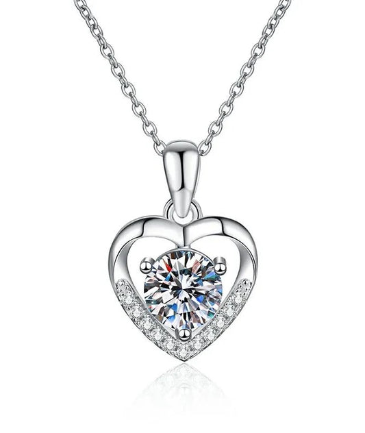 Moissanite Heart Pendant Necklace | 1-Carat Diamond-Like Brilliance | S925 Sterling Silver & Platinum Plated