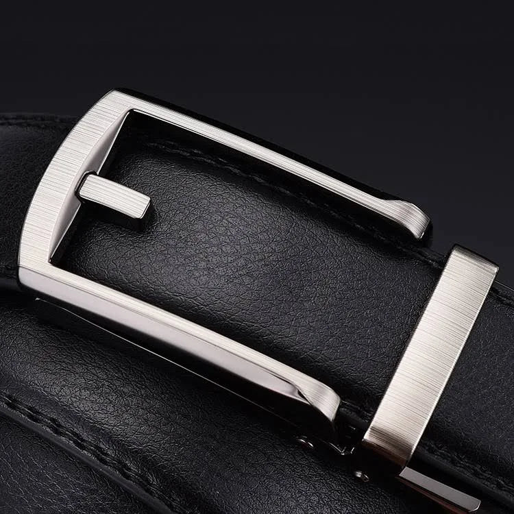 Men's Genuine Leather Ratchet Belt – Auto-Lock Buckle, 1/5" Micro-Adjust & Trim-to-Fit