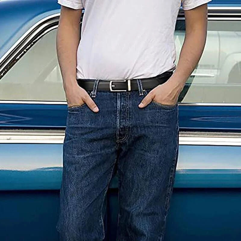 Men's Genuine Leather Ratchet Belt – Auto-Lock Buckle, 1/5" Micro-Adjust & Trim-to-Fit